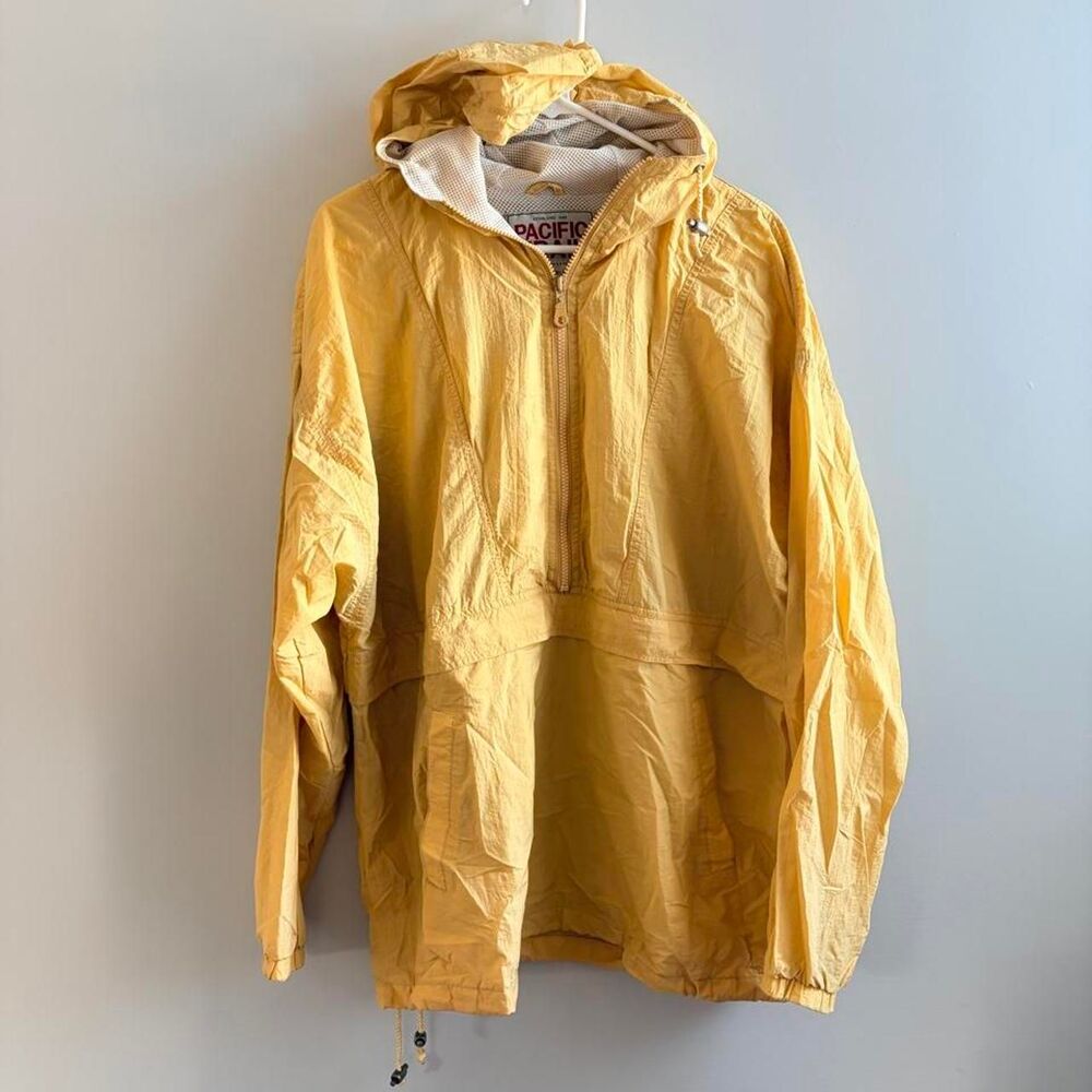 Vintage 90s Mens Large Pacific Trail Yellow Half-Zip Anorak Windbreaker Jacket